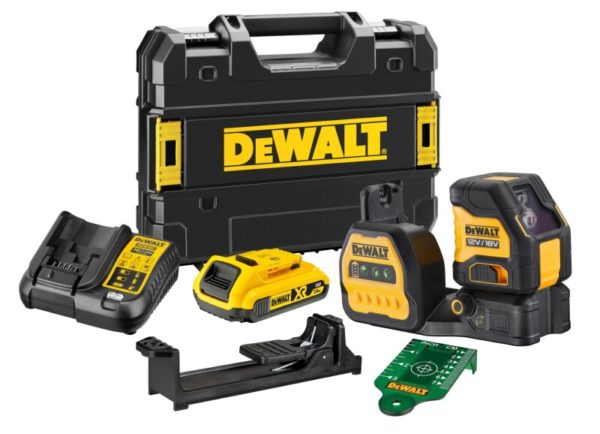 DeWALT DCE088D1G18 12V / 18V Li-ion XR Accu Zelfnivellerende Kruislijnlaser Set (1x 2.0Ah) In TSTAK Koffer - Groen