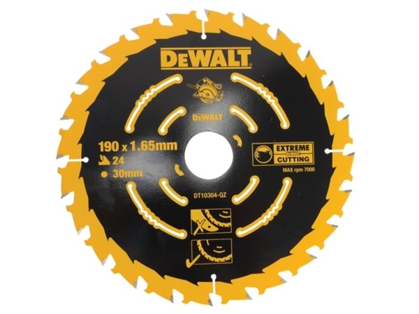 DeWALT DT10304 Extreme Cirkelzaagblad - 190 X 30 X 24T - Hout (Met Nagels)