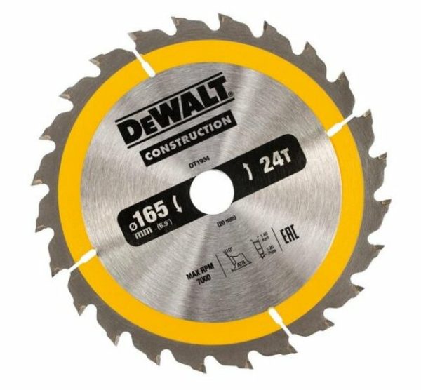 DeWALT DT1934 Cirkelzaagblad - 165 X 20 X 24T - Hout