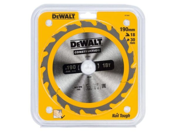 DeWALT DT1943 Cirkelzaagblad - 190 X 30 X 18T - Hout (met Nagels)