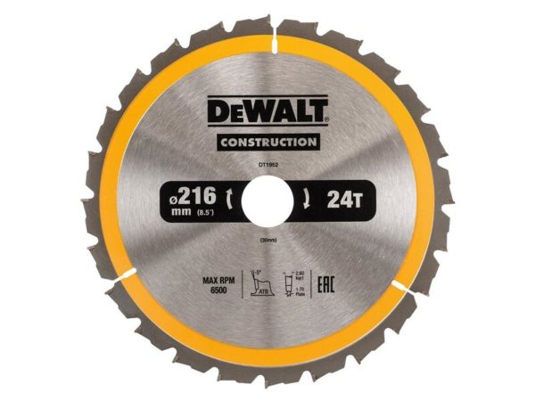 DeWALT DT1952 Cirkelzaagblad - 216 X 30 X 24T - Hout (Met Nagels)