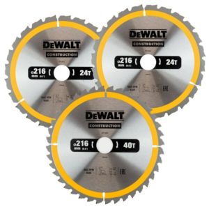 DeWALT DT1962 3-delige Construction Cirkelzaagbladen Set - 216 X 30 X 24T / 40T - Hout (Met Nagels)