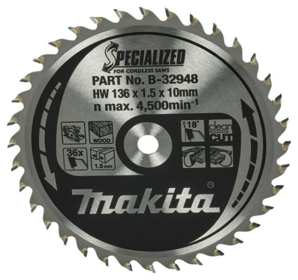 Makita B-32948 Specialized Cirkelzaagblad - 136 X 10 X 36T - Hout