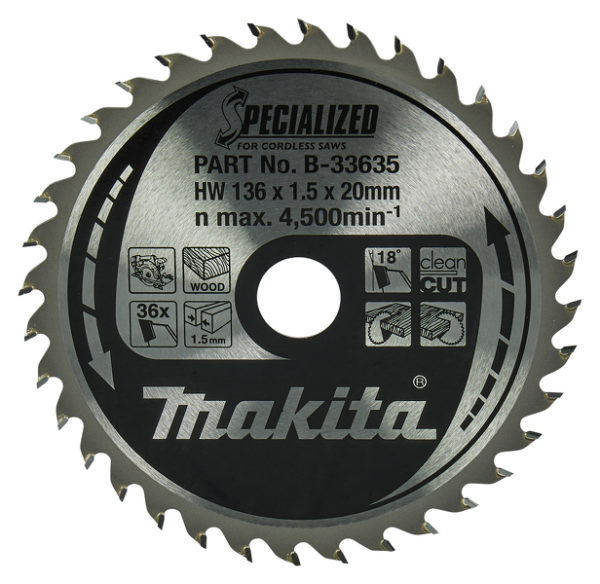 Makita B-33635 Cirkelzaagblad - Hout - Specialized - 136x20x1