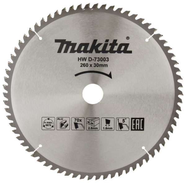 Makita D-73003 Afkortzaagblad - 260 X 30 X 70T - Aluminium