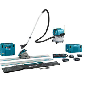 Makita DK0195G201 XGT 40V Max Li-Ion Accu Invalzaag(SP001G)&Stofzuiger (VC004G) Combiset (4x 4.0Ah Accu) Incl. Geleiderail 1500 Mm (2 St)