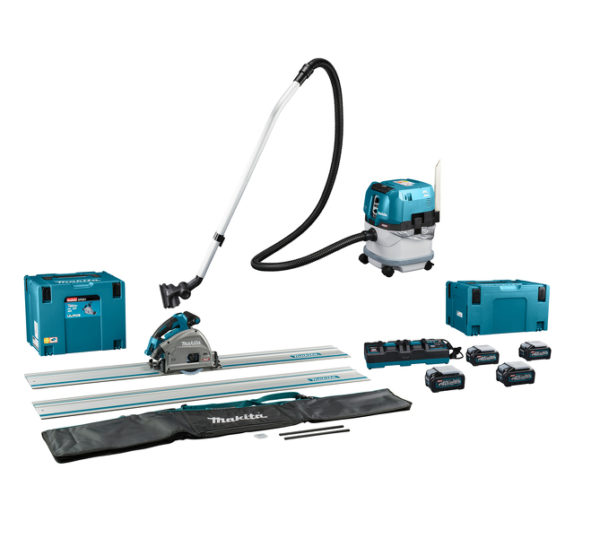 Makita DK0195G201 XGT 40V Max Li-Ion Accu Invalzaag(SP001G)&Stofzuiger (VC004G) Combiset (4x 4.0Ah Accu) Incl. Geleiderail 1500 Mm (2 St)