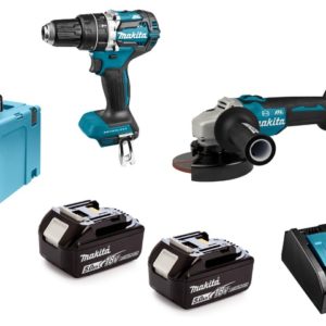 Makita DLX2272TJ 18V Li-Ion Accu Klopboor-/schroefmachine (DHP484Z)&Haakse Slijper (DGA513) Combiset (2x 5.0Ah Accu) In Mbox