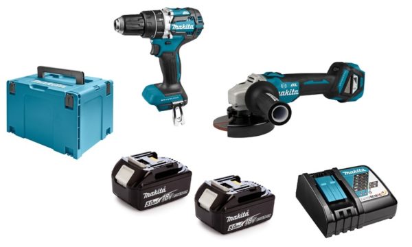 Makita DLX2272TJ 18V Li-Ion Accu Klopboor-/schroefmachine (DHP484Z)&Haakse Slijper (DGA513) Combiset (2x 5.0Ah Accu) In Mbox