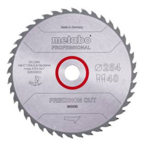 Metabo 628059000 Precision Cut Cirkelzaagblad - 254 X 30 X 40T - Hout / MDF