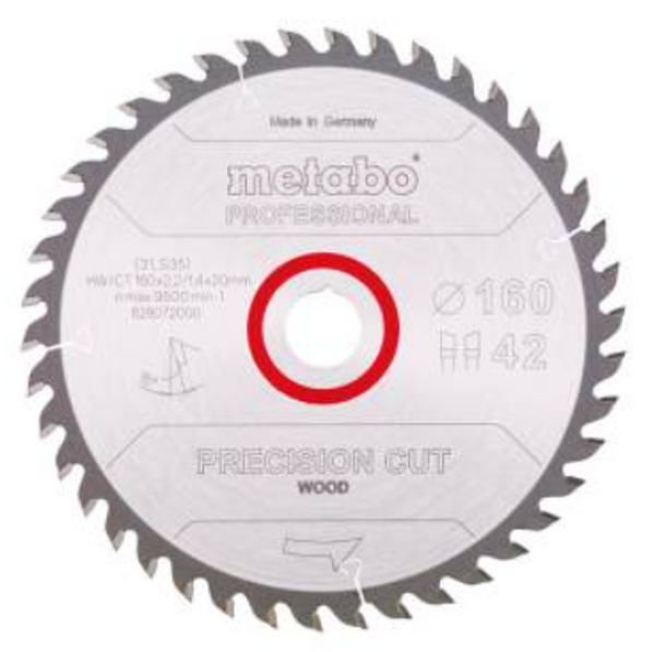 Metabo 628072000 Precision Cut - Wood Professional Cirkelzaagblad - 160 X 20 X 42T - Hout