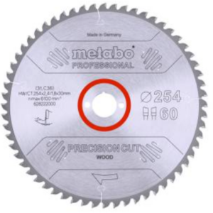 Metabo 628222000 Precision Cut Cirkelzaagblad - 254 X 30 X 60T - Hout / MDF / Spaanplaat / Compositiematerialen