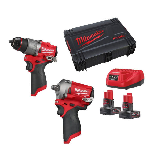 Milwaukee 12 Volt Combo Pack M12FPP2H2-402X M12FPD2 + M12 FIWF12 Met Slagmoersleutel