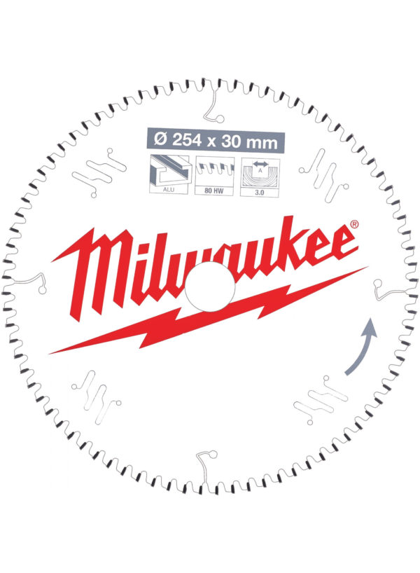 Milwaukee ALU  Zaagblad 254 X 30 Mm Voor Hout (80 Tanden) Tbv Aluminium