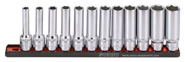 Sonic 301202 12-delige Doppenset 1/2"6-kant Lang Op Rail 8-19 Mm