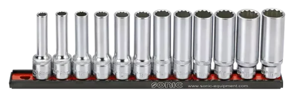 Sonic 301204 10-delige Doppenset 1/2"12-kant Lang Op Rail 8-19 Mm